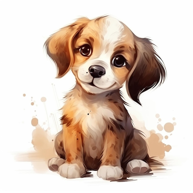 schilderij van een puppy die zit met een witte achtergrond generatieve ai