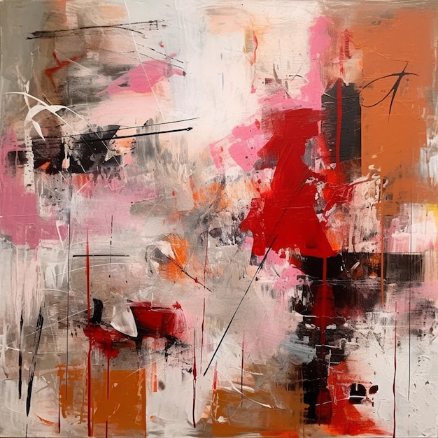 schilderij van een rood en zwart abstract schilderij met een witte achtergrond generatieve ai