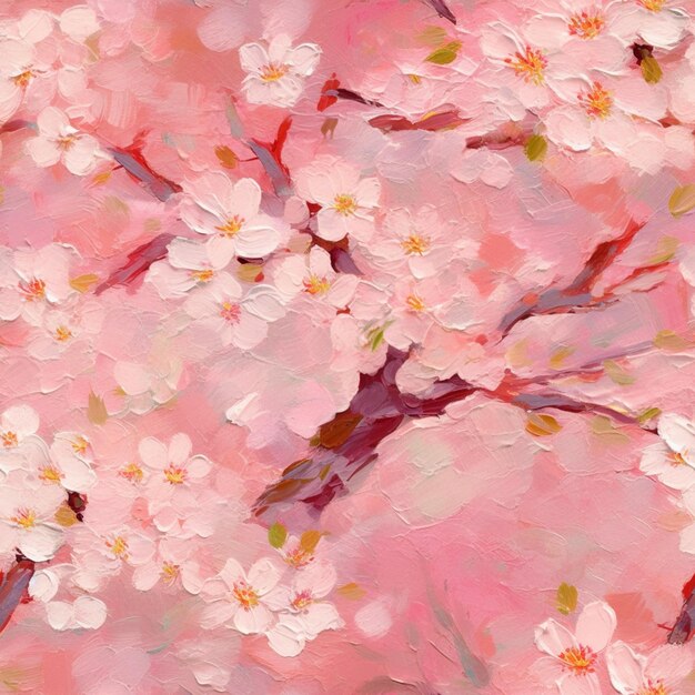schilderij van een roze bloemrijke boom met witte bloemen erop generatieve ai