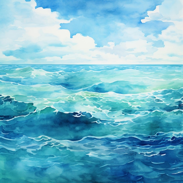 schilderij van een schilderij van een blauwe oceaan met een hemel achtergrond generatieve ai