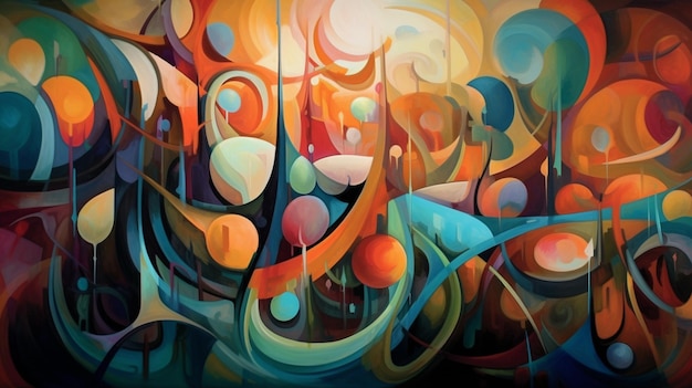 Schilderij van een schilderij van een kleurrijk abstract ontwerp met een zwarte achtergrond generatieve ai