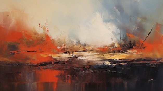 Schilderij van een schilderij van een landschap met een rivier en een lucht generatieve ai