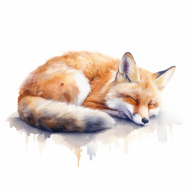 Schilderij van een slapende vos met een witte achtergrond generatieve ai