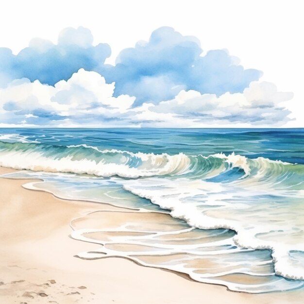 Foto schilderij van een strandscène met golven die op de kust botsen generatieve ai