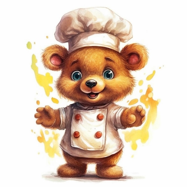 Schilderij van een teddybeer gekleed in een chef-kok uniform generatieve ai