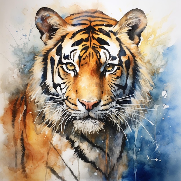 schilderij van een tijger met een blauwe achtergrond generatieve ai