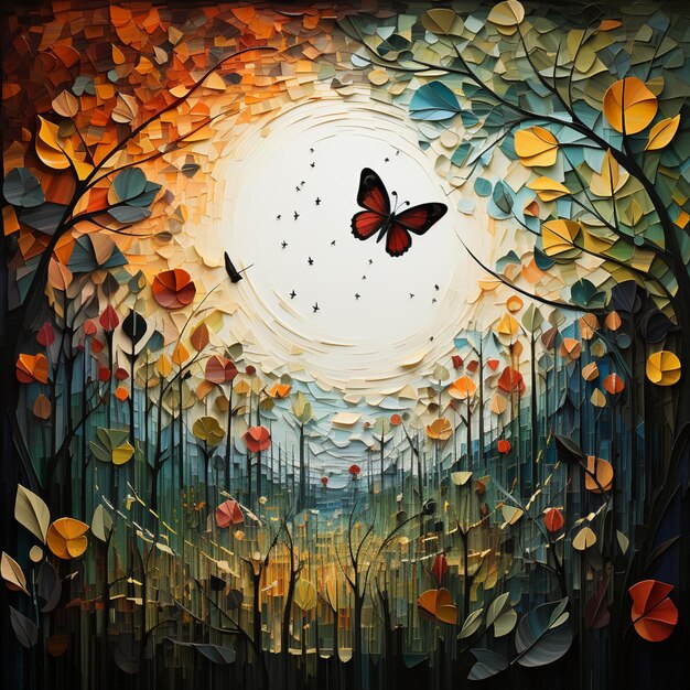 schilderij van een vlinder die over een veld van bloemen vliegt generatieve ai