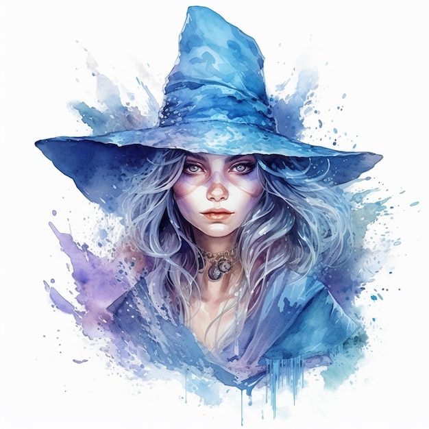 schilderij van een vrouw met blauwe hoed en blauw haar generatieve ai