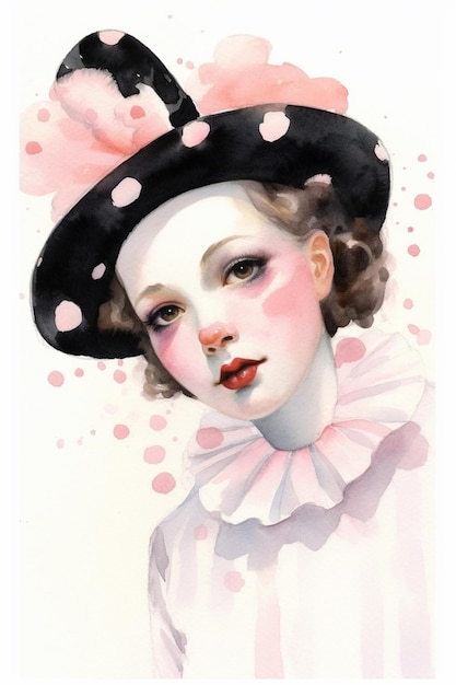 schilderij van een vrouw met een zwarte hoed en jurk met stippen generatieve ai
