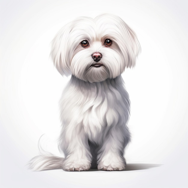 Schilderij van een witte hond met een droevige blik op zijn gezicht generatieve ai