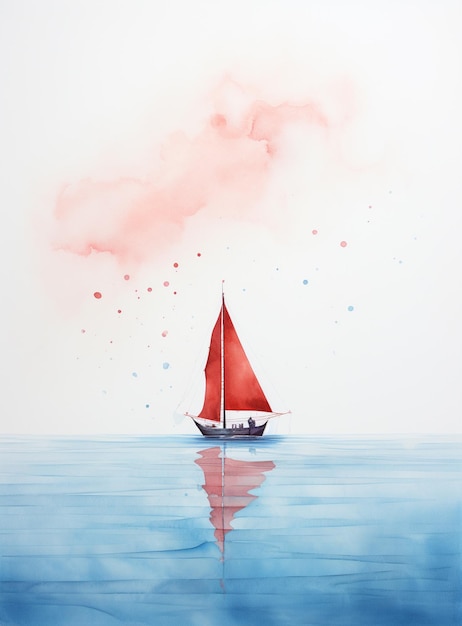 Schilderij van een zeilboot die in de oceaan drijft met een generatieve ai van een roze wolk
