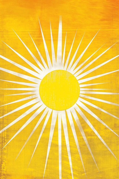 Foto schilderij van een zon met witte stralen op een gele achtergrond generatieve ai