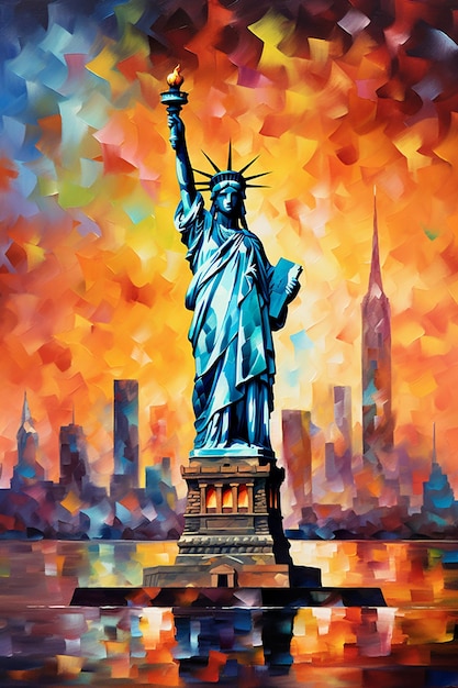 schilderij van het vrijheidsbeeld in new york generative ai