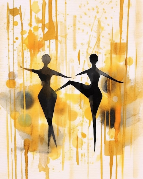 Foto schilderij van twee vrouwen die in een danshouding dansen generatieve ai