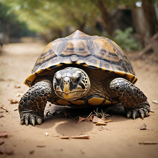 Schildpad die op de grond loopt