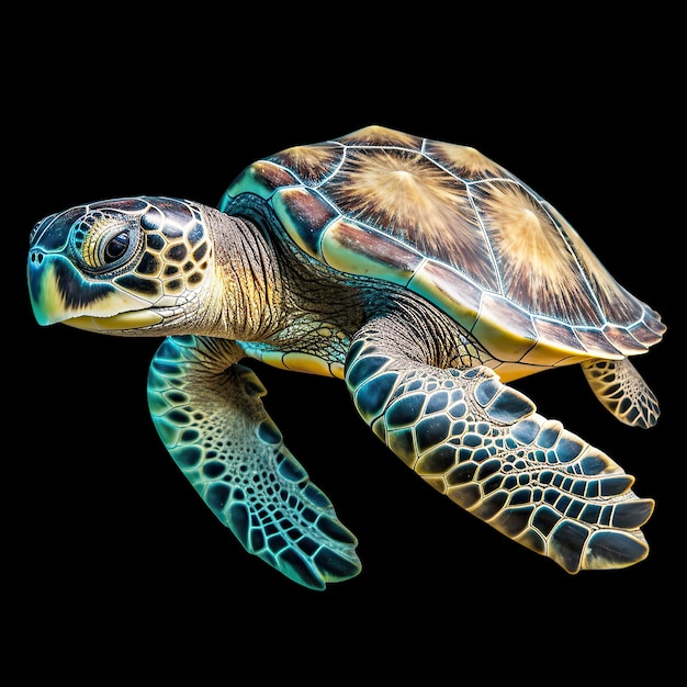 schildpad geïsoleerd op zwarte achtergrond