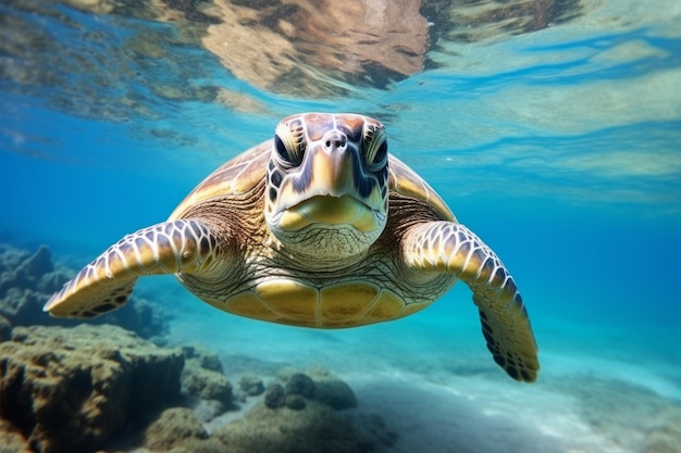 Schildpad in de diepe oceaan