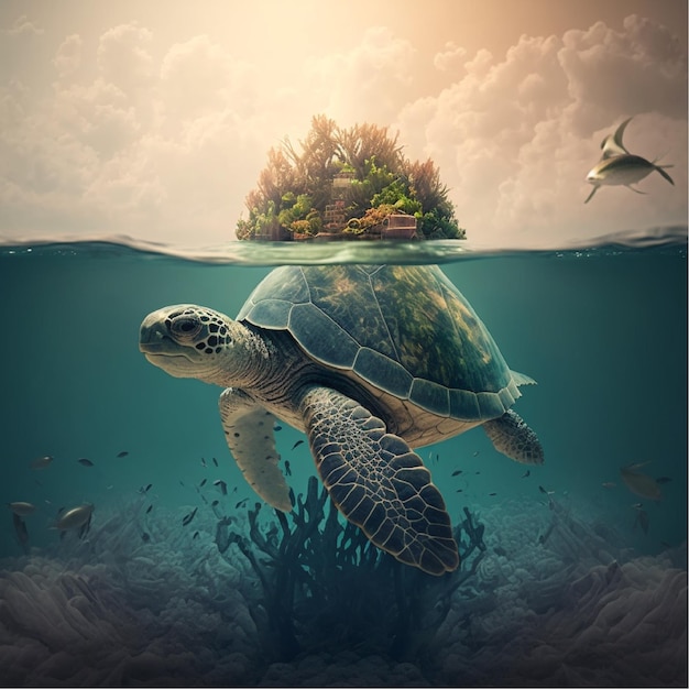 Schildpad in de oceaan, generatieve ai