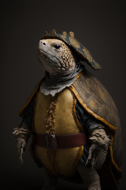 Schildpad in een historisch kostuum