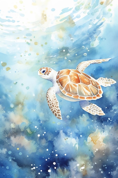 Schildpad zwemt in het oceaanwater.