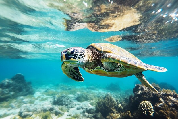 Foto schildpadden zwemmen in de zee.