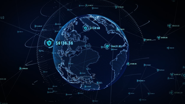 Schildpictogram op beveiligd wereldwijd netwerk, technologienetwerk en cyberveiligheidsconcept.