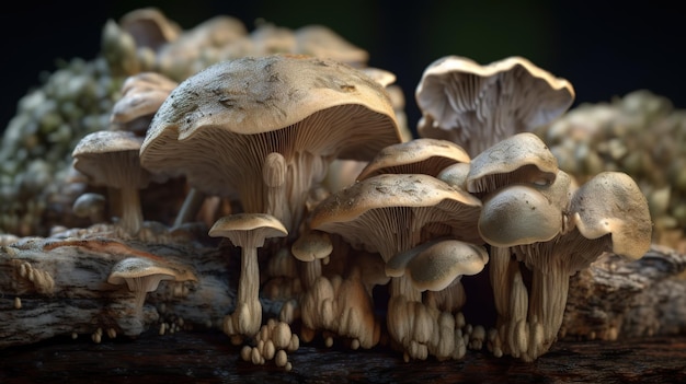 Schimmels en mycelium buitenshuis in natuurlijke habitat CloseUp AI generatief