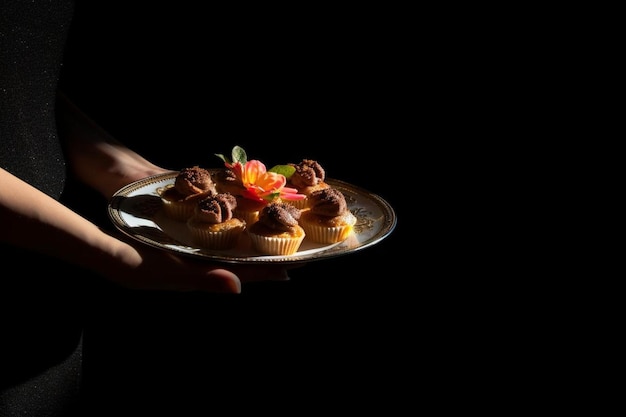 Schimmige genieten van voedsel op zwarte achtergrondfoto