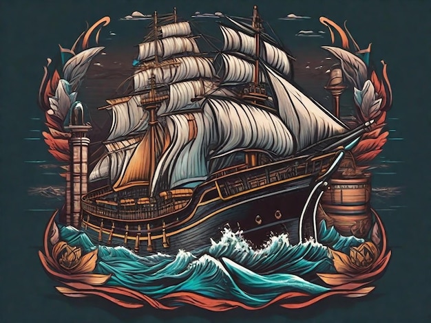 schip Ai-afbeelding voor t-shirtontwerp