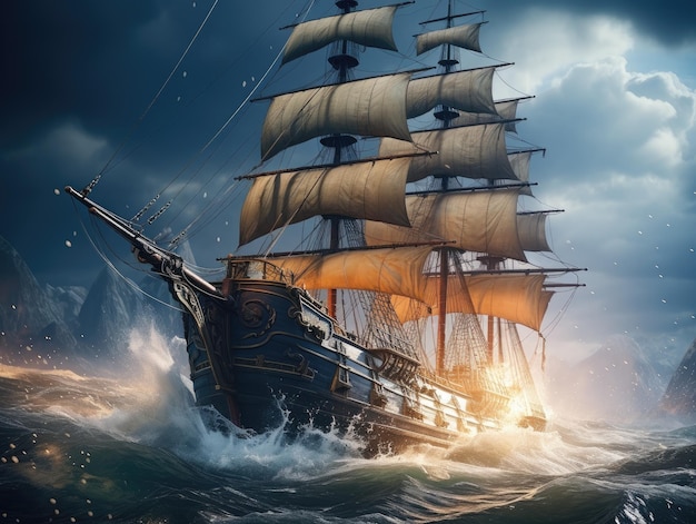 Schip in Storm HD 8K behang Stock Fotografie Beeld