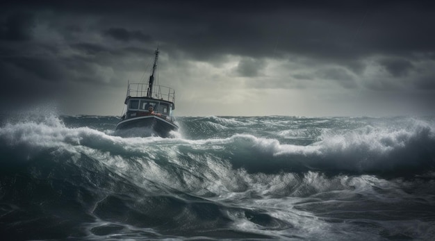 Schip vuurtoren storm golven zee foto