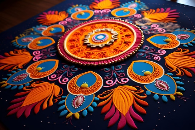 Foto schitterend kleurrijk rangoli ontwerp op de vloer diwali viering concept