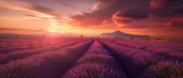 Schitterend landschap met lavendelveld bij zonsondergang