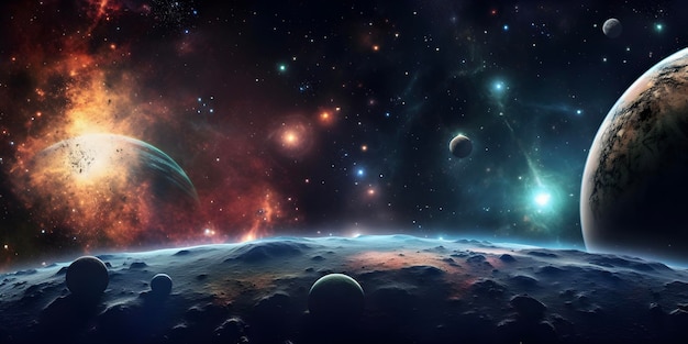 Schitterend uitzicht op een kosmisch sterrenstelsel met planeten en ruimtelijke objecten Elementen van deze afbeelding geleverd door NASA gratis kopie ruimte AI gegenereerd