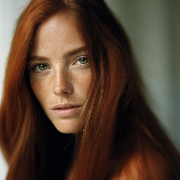 Foto schitterende close-up van een jonge roodharige vrouw ginger beauty met betoverende blauwe ogen