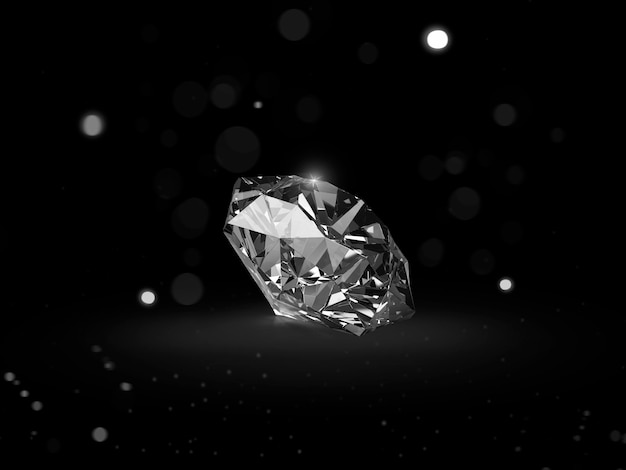 Schitterende diamant op zwarte achtergrond met abstracte lichten 3d renderen