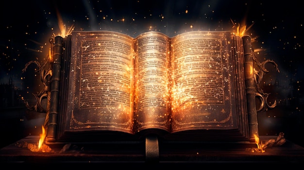 Schitterende Heilige Bijbel Oude Boek banner verlichte boodschap Generatieve AI