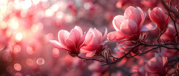 Schitterende lente bloemen achtergrond met magnolia bloemen bloeien en bokeh