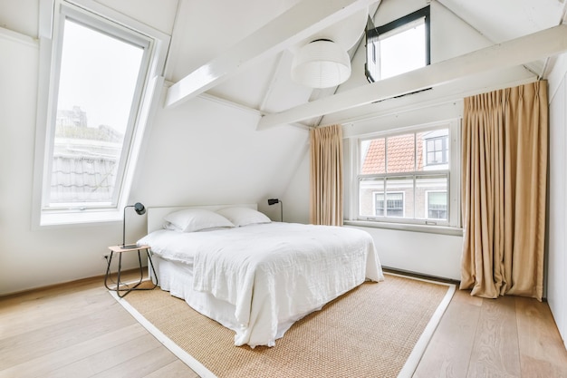 Schitterende slaapkamer met een fris wit laken op het bed