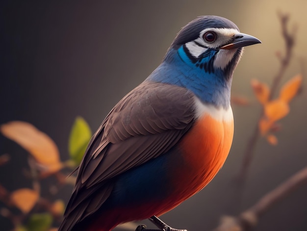 schitterende spreeuwlamprotornis superbus met blauwe en oranje veren zittend op een houten paal