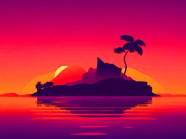 Foto schitterende zonsopgang achter klein eiland vector stijl behang hd kwaliteit gratis afbeelding gedownload