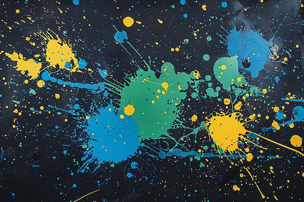 Schitterende zwarte en blauwe achtergrond met gele blauwe groene spetteringen