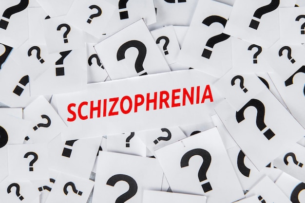 Schizophrenia word with question mark symbol