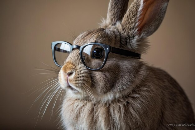 Photo scholarly rabbit wearing glasses