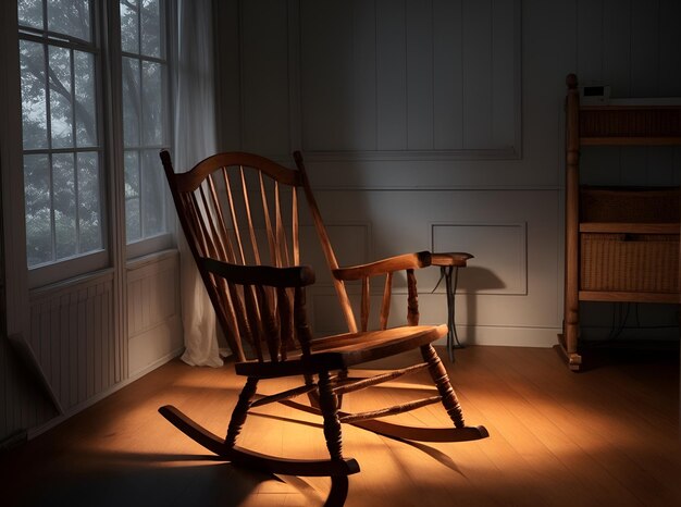 Schommelstoel in een kamer met zwak licht