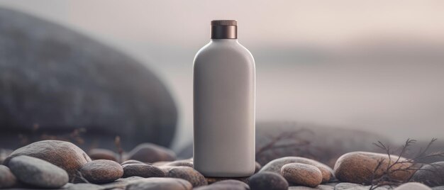 Schone en minimalistische cosmetische fles op steen Generatieve AI