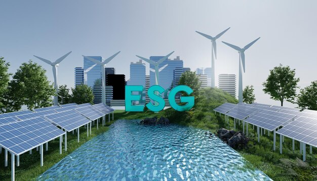 Foto schone energie esg-business toekomst milieubescherming en duurzame 3d-rendering