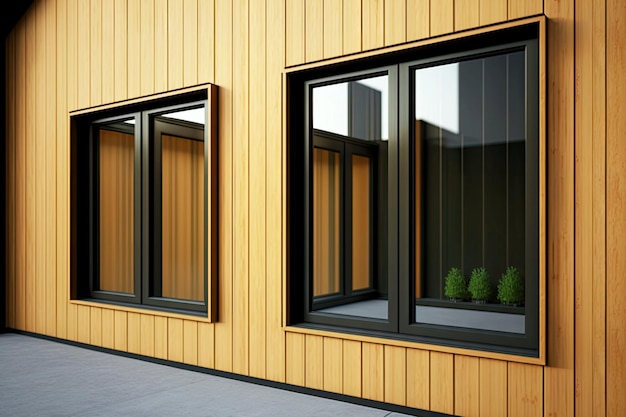 Schone moderne aluminium ramen met dubbele beglazing op houten muur generatieve ai