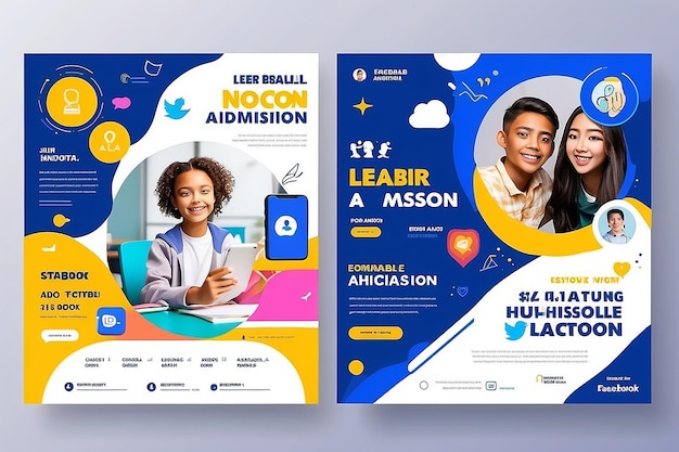 School Admission social media facebook instagram post banner template with editable eps