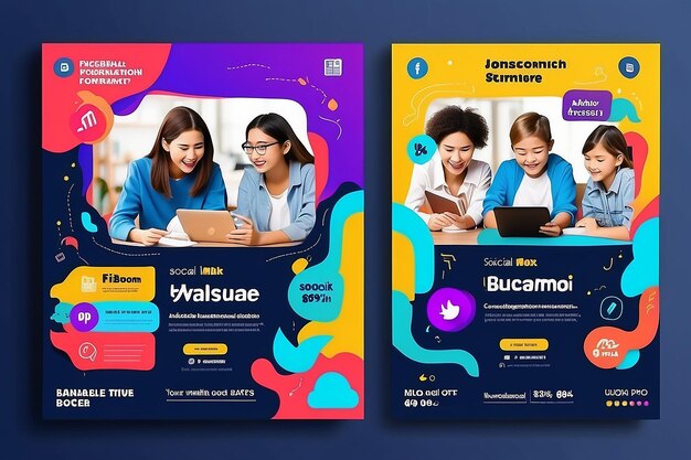 School Admission social media facebook instagram post banner template with editable eps